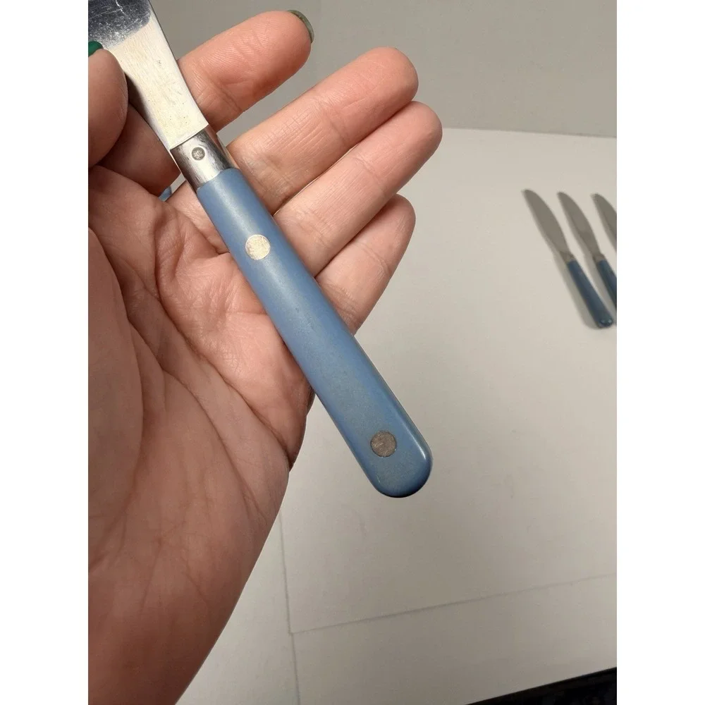 WF Washington Forge Mardi Gras Flatware Light Blue 4 Butter Dinner Knives